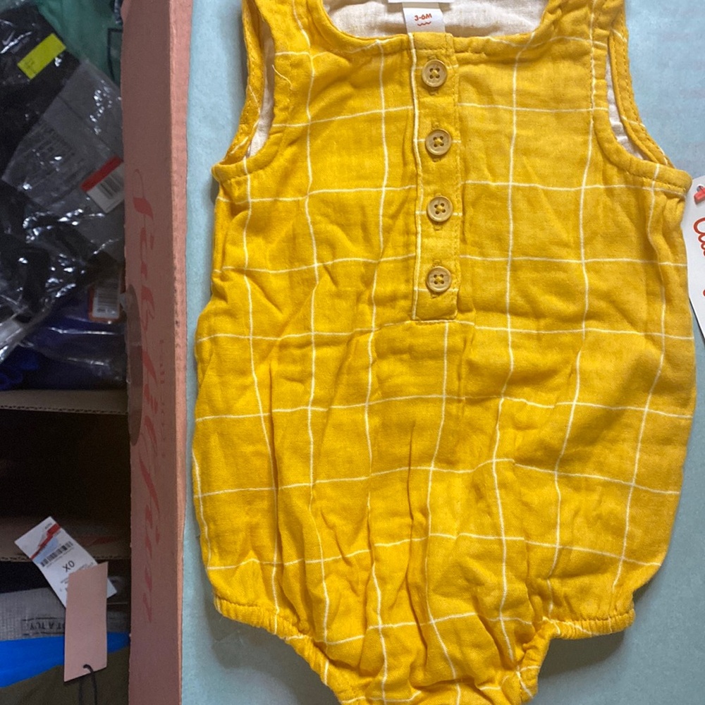 NWT Cat & Jjack 3-6M. 1 piece romper snap closure.  mustard
